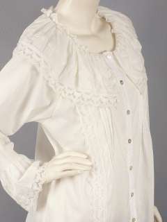 Off White Ruffle Collar Lace Trim Blouse Top M FREE S/H  