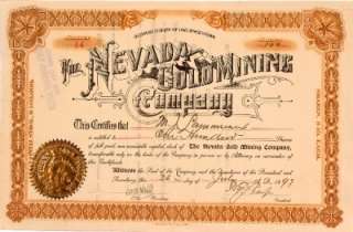 Nevada Gold Mining Company Stock Certificate  