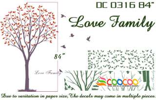   Sticker Mural Removable vinyl large tree birds love family 84  