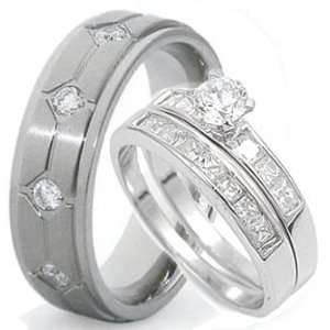   Engagement Wedding Bridal Ring Set (Size Mens 8 Womens 5): Jewelry