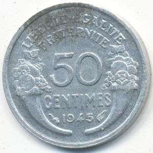 FRANCE   1945, 50 Centimes   KM# 894.1a  