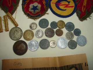 Vtg Army WWII Veteran Lot Flag Pictures Coins Patches Ranks Ross 
