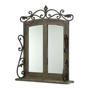  Window Scroll Mirror in Distressed Gray and Golden Antiqua 