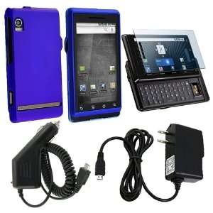 Dark Blue Clip on Rubber Coated Case for Motorola A855 Droid + Car 