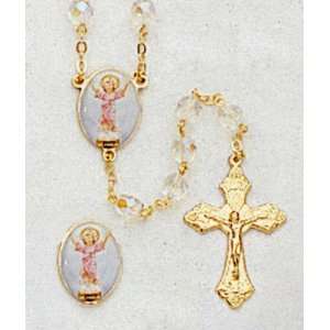Crystal Rosary   Divine Child   7mm Crystal Beads   21in. Gold Chain 