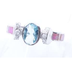  Sterling Silver Pink Opal & Blue Spar Ring Size 7 Rsb2231a: Jewelry