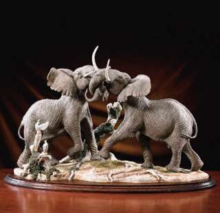 Ltd Ed Elephant Sculpture 2 Bull Elephants in Battle NEW $350 Value 