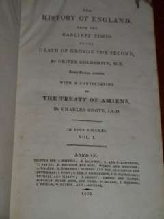 Oliver Goldsmith HISTORY OF ENGLAND 4 Volume Set 1809  