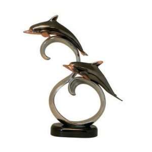  2 Dolphins on Circle Wave Sculpture
