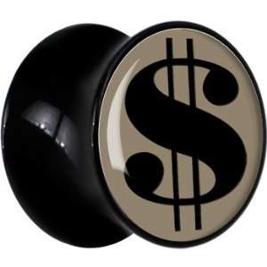  20mm Black Acrylic Dollar Sign Saddle Plug: Jewelry