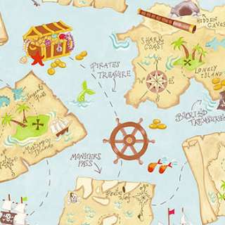 nEw TREASURE MAPS Pirates Ships Chests WALL PAPER MURAL  