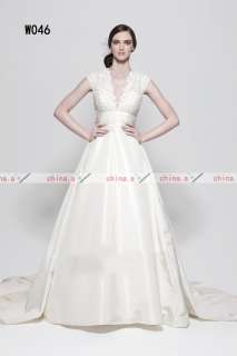 Lace V Neck Bridal Wedding Dress Custom A line Wedding Gown Cap 