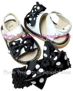   Shoes White Sandal Black Trim AAB U Choose Bow Color and Size!  