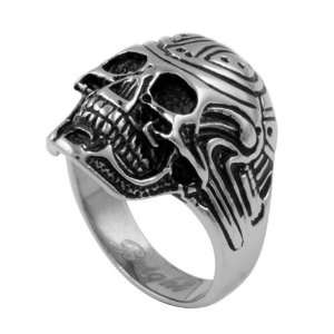   316L Oxidized Stainless Steel Alien Skull Biker Ring   Size 9: Jewelry