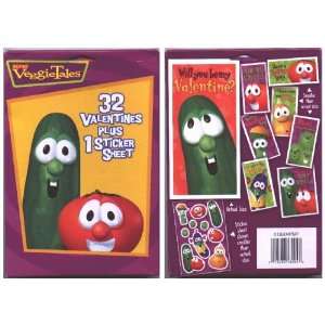  Veggie Tales 32 Valentines Plus Stickers Toys & Games