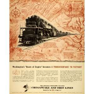  1942 Ad Chesapeake Ohio Railway Chessie Cat Corridor WWII 