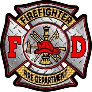   x4 Diamond Plate Firefighter Fire Department Exterior Window Decal