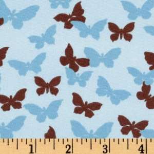  44 Wide Flutter Light Butterflies Blue/Brown Fabric By 