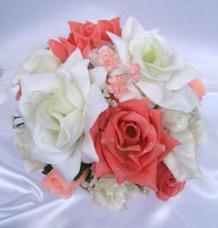 21pcs Bridal bouquet wedding flowers PEACH/CALLA/IVORY  