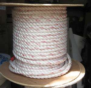 Twisted Polydac Poly Spun Dacron Rope White w/ Red PER FOOT 