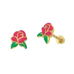  Disney   Bell Rose Stud Earrings in 14k Yellow Gold 