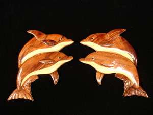   Carved Wood Art Intarsia DOLPHIN COMMUNITY Sign Wall Plaque Home Decor