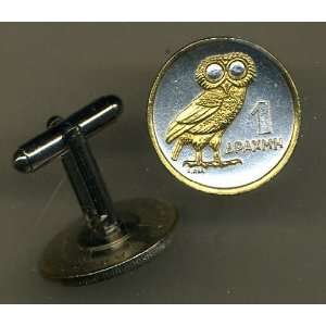   Silver World Coin Cufflinks   Greek 1 Drachma Owl (U.S. nickel size