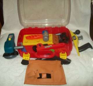   Assorted Workbench Tools W Plastic Case & Home Depot Tool Holder Apron