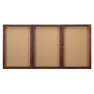   Indoor Bulletin Board, 3 Doors, Walnut Frame Fini: Office Products