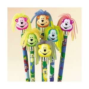  12 Plastic Neon Monkey Pencil Toppers: Toys & Games