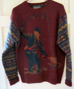 American Eagle wool fly fishing sweater M MNT hand knit  