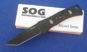 SOG Micron Tanto Black Key Ring Folding Knife  