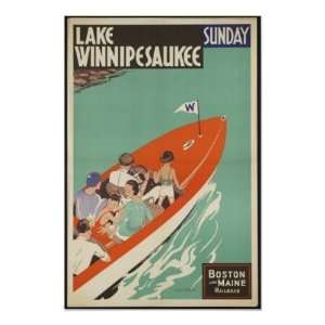  Lake Winnipesaukee Vintage Travel Poster Ad Retro
