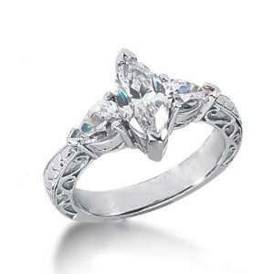  Elegant Antique Marquise Diamond Ring in 14K White Gold 