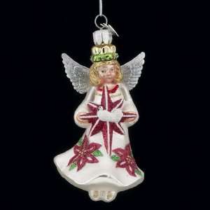  Glass Angel with Poinsettia Dress Christmas Ornaments
