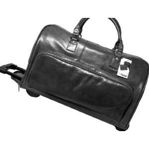   Black Italian Leather Duffle Bag Weekender Travel Bag Electronics
