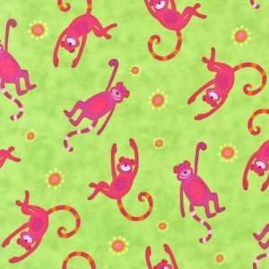  Quilting Fabric Animal Party Pink Monkeys Arts, Crafts 