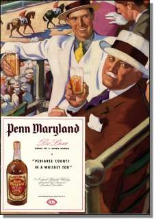 1935 Horse Race Track Art   Penn Maryland Whiskey Ad  
