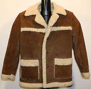 Vintage Brown Suede Leather Warm Coat Rancher Western bomber jacket 