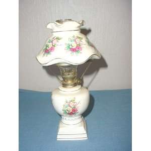  Vintage Porcelain Floral Oil Lamp 