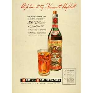  1939 Ad Martini Rossi Vermouth Highball Cocktail Drink W 