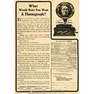  1905 Ad National Phonographs Edison Instrument Records 