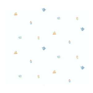   Tea Party Toss Wallpaper, Off White Background/Blue