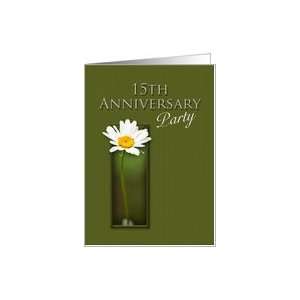  15th Anniversary Party Invitation, White Daisy on Green Background 