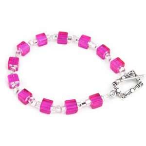AM6243   Unique Pink Cube Bead Bracelet by Dragonheart with Toggle 