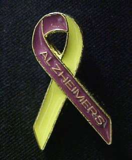 Alzheimers Awareness Ribbon Gold Letters Lapel Pin New  