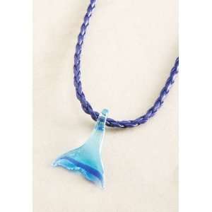  Frosted Glass Blue Whale Tail on Blue Hemp Cord Choker 