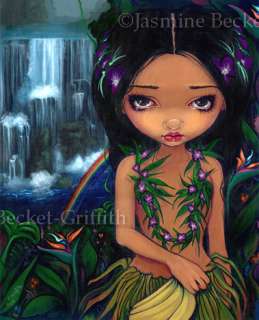 Amara fairy Hawaii waterfall Tiki hula art BIG PRINT  