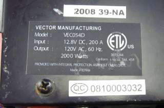   VEC054D 2000 Watt Power Inverter Veh i cle Power System Untested