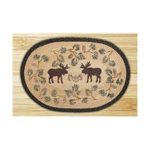  Oval Moose and Pinecone Printed Cabin Rug, Braided Jute 